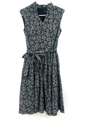 Brooks Brothers 100% Cotton Sleeveless Black Floral Print Midi Dress Women's 2